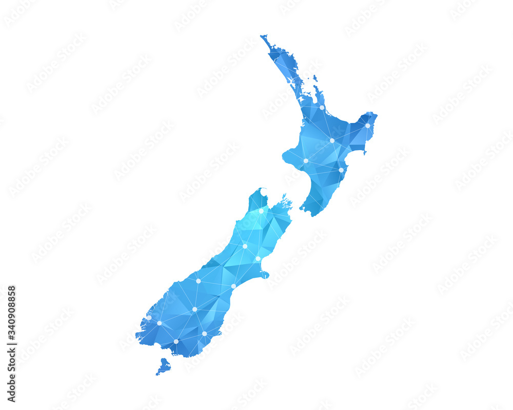 Sticker New Zealand Map - Abstract geometric rumpled triangular low poly style gradient graphic on white background , line dots polygonal design for your . Vector illustration eps 10.