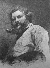 The Gustave Courbet's portrait, a French painter in the old book the History of Painting, by R. Muter, 1887, St. Petersburg