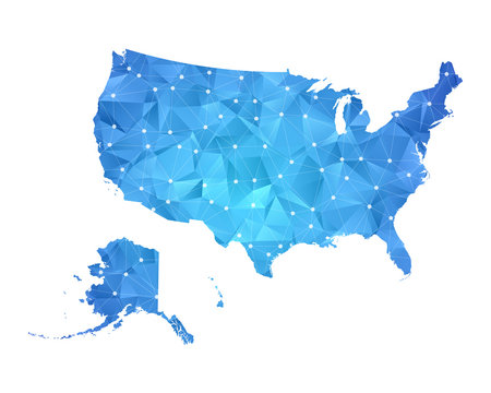 United States of America and Alaska Map - Abstract geometric rumpled triangular low poly style gradient graphic on white background , line dots polygonal design for your . Vector illustration eps 10.
