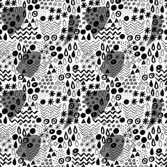 Black and white hand drawn vector seamless pattern suitable for wrapping paper, wallpaper, textile design, web design, stationery and more