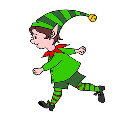 Cute little Christmas Elf Boy. New year and Xmas characters. Simple color illustration for greeting cards, calendars, prints, children's book