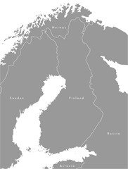 Vector modern illustration. Simplified political map, Finland is in the center bordered by Sweden, Norway, Russia. Grey color, white outline