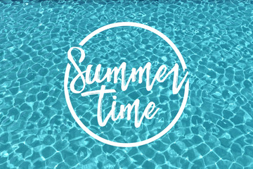 Clear blue swimming pool background with summer time message