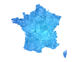 France Map - Abstract geometric rumpled triangular low poly style gradient graphic on white background , line dots polygonal design for your . Vector illustration eps 10.