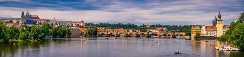 Obraz premium Panoramic view of old town with Charles Bridge in Prague. Czech Republic.