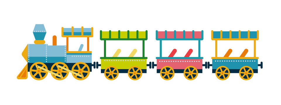 Children's train illustration in flat style. 
A train from an amusement park isolated on a white background.