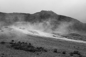 Landscape in the mist in black and white