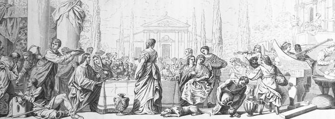 The wedding of Cana by Padovanino or Varotari Alessandro Leone in the old book Histoire des Peintres, by M. Blanc, 1868, Paris