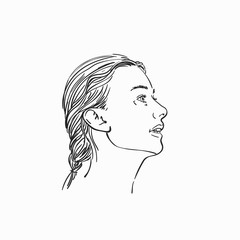 Woman with open mouth portrait in profile, Vector sketch, Hand drawn illustration