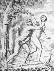 Adam and Eve by Giuseppe Porta, an Italian painter of the late-Renaissance period in the old book Histoire des Peintres, by M. Blanc, 1868, Paris