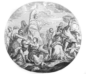 Manna in the desert by Giuseppe Porta, an Italian painter of the late-Renaissance period in the old book Histoire des Peintres, by M. Blanc, 1868, Paris