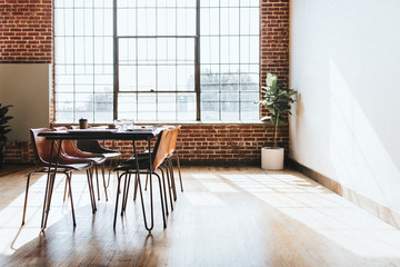 Empty meeting room with natural sunlight