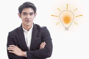 Portrait of business man and drawing of light