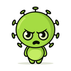 Green germ, virus, bacterium funny monster, cartoon character. Flat vector illustration, isolated on white background.