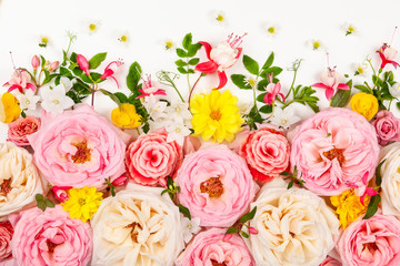 Flowers composition on white background.