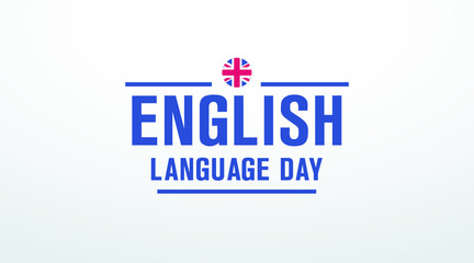 English language day sign, concept, banner with blue colors and British flag icon isolated on a white background. 