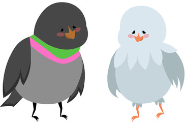 Gray and white dove. Lovely birds. Children's design for print, poster, clothes.