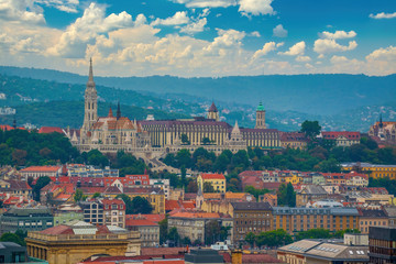 Panoramic aerial view of Budapest city at daylight, Hungary