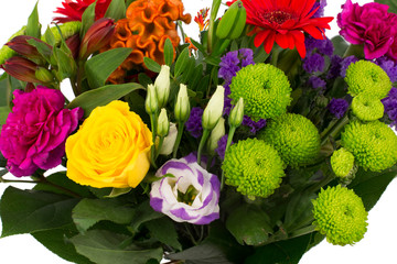 Colorful flower bouquet in a vase isolated