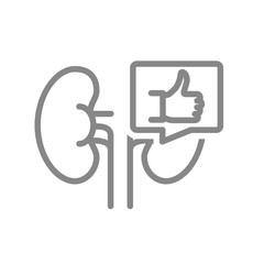 Kidneys with thumb up in speech bubble line icon. Healthy organ for filtering blood symbol