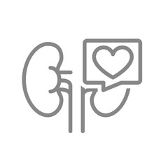 Kidneys with heart in speech bubble line icon. Healthy organ for filtering blood symbol