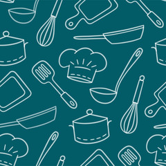 Restaurant Chef. Cute hand drawn seamless pattern. Vector illustration in doodle style