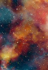 Star field in galaxy space with nebula, abstract watercolor digital art painting for texture background