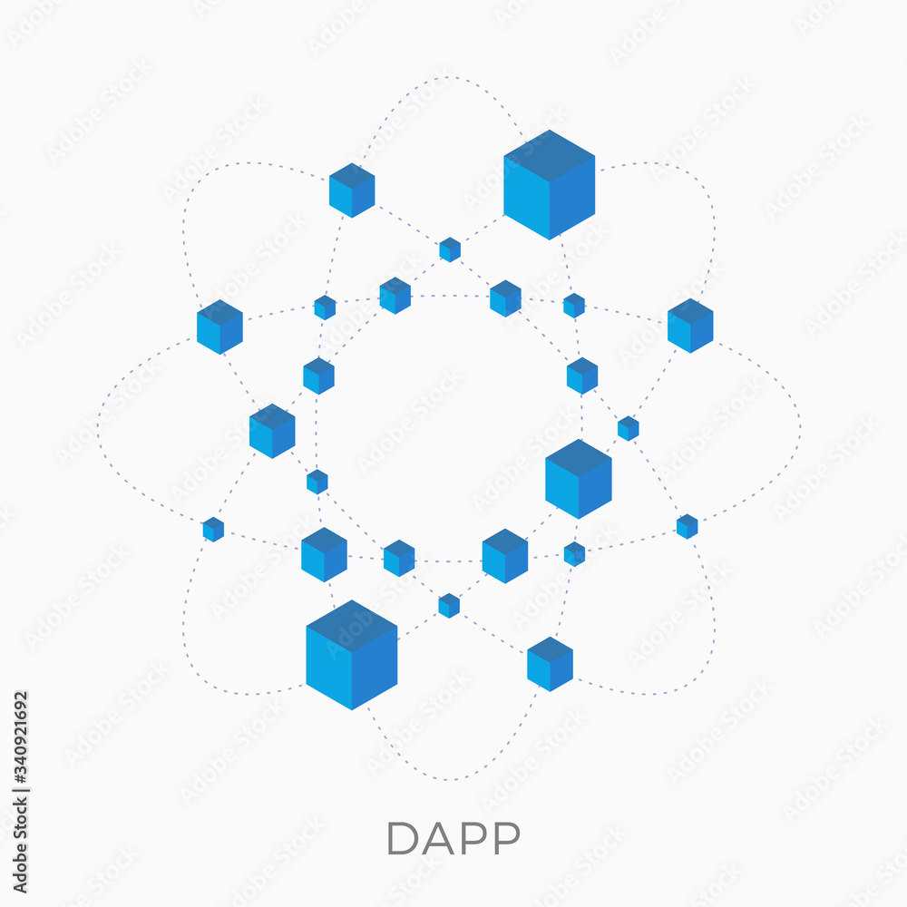 Aufkleber dapps isometric flat vector icon concept. decentralized application on blockchain technology. fintec