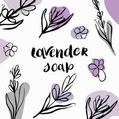 Vector packaging design and template for packaging lavender soap.