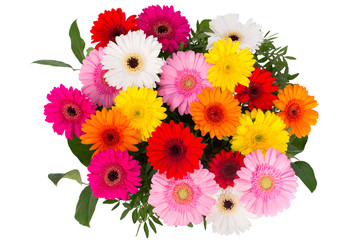 Colorful flower bouquet in a vase isolated