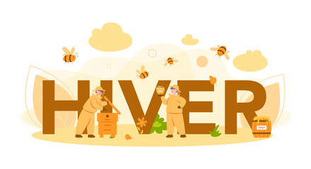 Hiver or beekeeper typographic header concept. Professional farmer