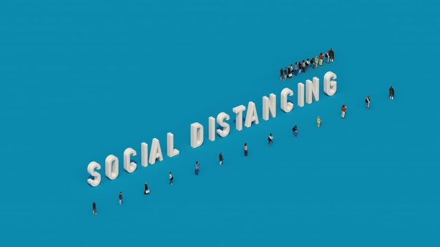 Social Distancing Graphic on blue background 