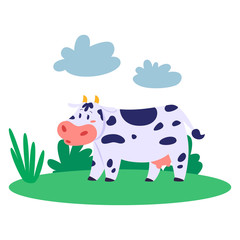 Cow farm animal. Milk and dairy production. Domestic cute mammal.