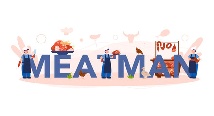 Butcher or meatman concept set. Fresh meat and meat products