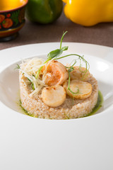 Scallops and shrimps with garnish