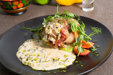 Fried bacon cutlet with vegetables