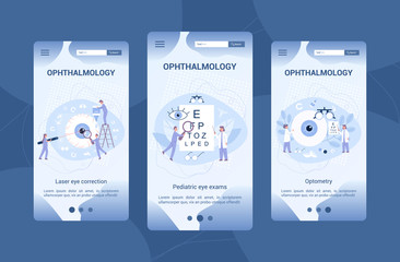 Ophthalmology clinicmobile application banner set. Idea of eye
