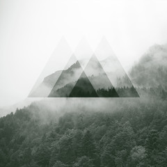 Abstract sky geometric background with polygons, mountains and clouds, polygonal cloudy landscape...