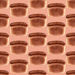 Watercolor seamless pattern with images of bakery products