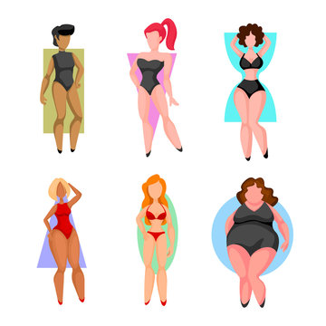 Cartoon Color Characters Person Women Figure Type Set. Vector
