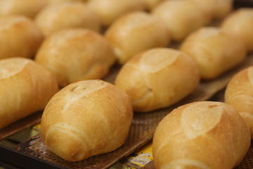 French bread coming out of hot oven, traditional brazilian bread.