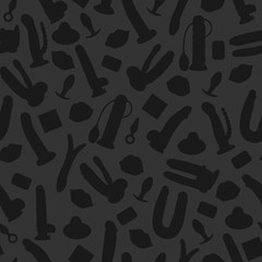 Sex toys, a set of items from a sex shop. Silhouettes of toys for adults. Vector seamless pattern. Endless backgrounds.
