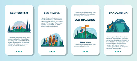Eco tourism and eco traveling mobile application banner set.