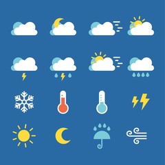 Set of Simple Flat Weather Icon Ilustration Design, Weather Forecasting Icon Template Vector