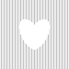 Heart shape on striped background, Black and white vector minimalist design element of love concept