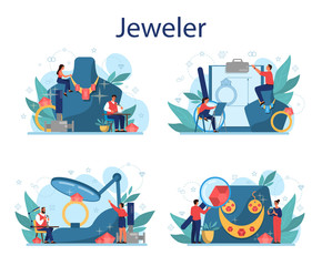 Jeweler and jewelry concept illustration. Idea of creative people