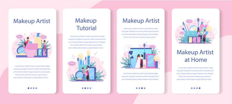 Make up artist concept mobile application banner set.
