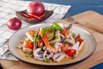 Spicy seafood salad with Thai vegetables