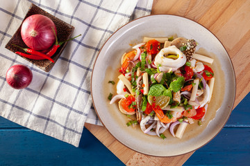 Spicy seafood salad with Thai vegetables