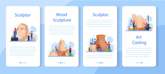 Professional sculptor mobile application banner set. Creating sculpture